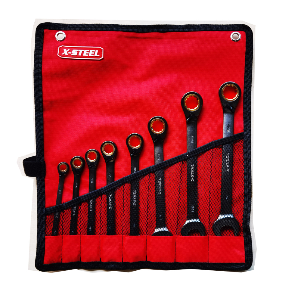 SAE Imperial Reversible Ratchet Combination Ring Open End Spanner 8pc Set
