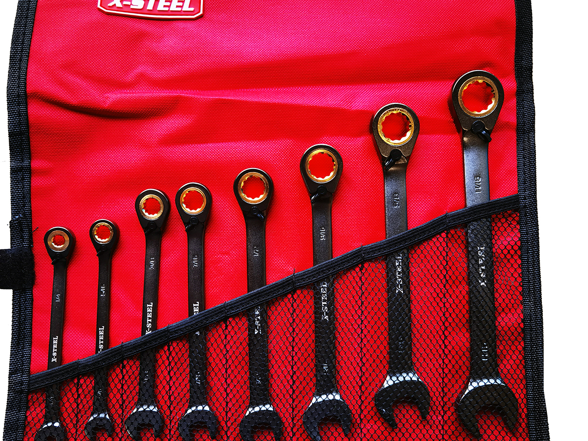 SAE Imperial Reversible Ratchet Combination Ring Open End Spanner 8pc Set