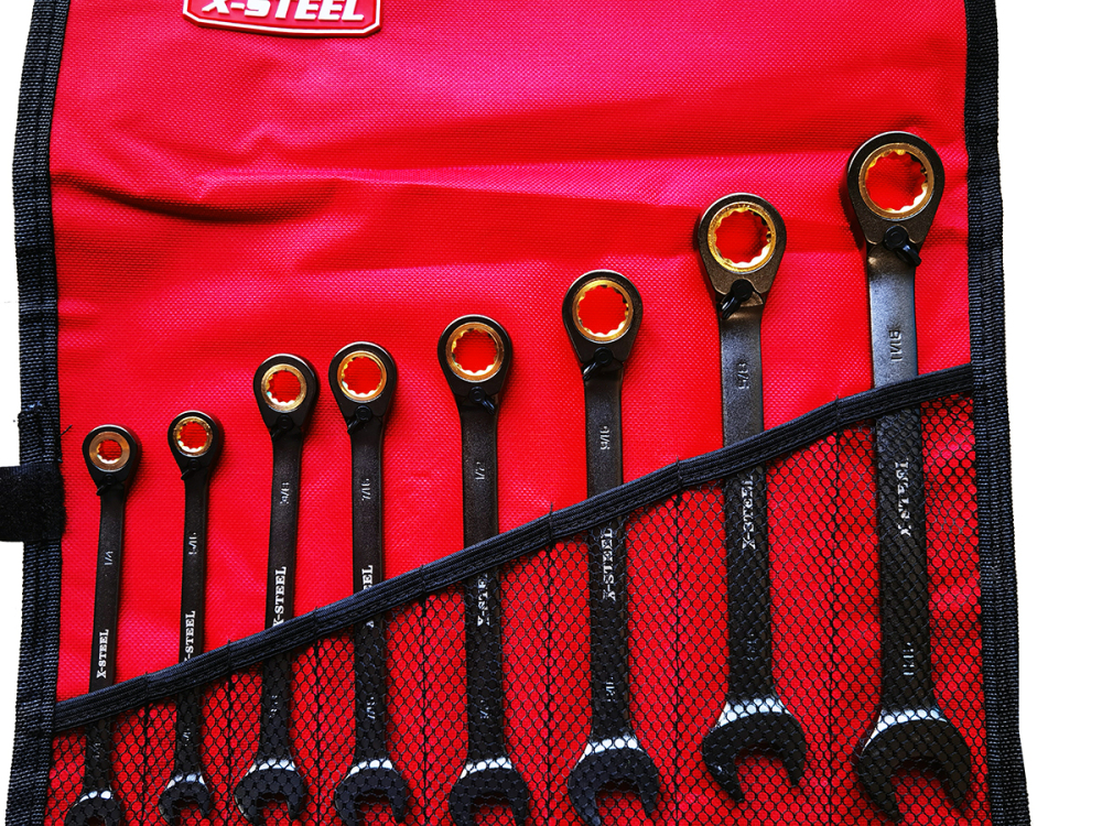 SAE Imperial Reversible Ratchet Combination Ring Open End Spanner 8pc Set
