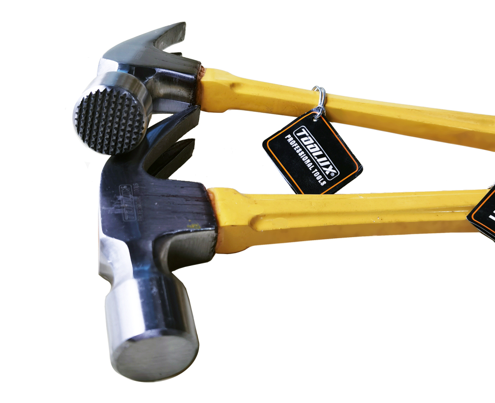 415mm Overall Length Claw Hammer Long Fiberglass Handle 24oz Bent or Straight Serrate Face