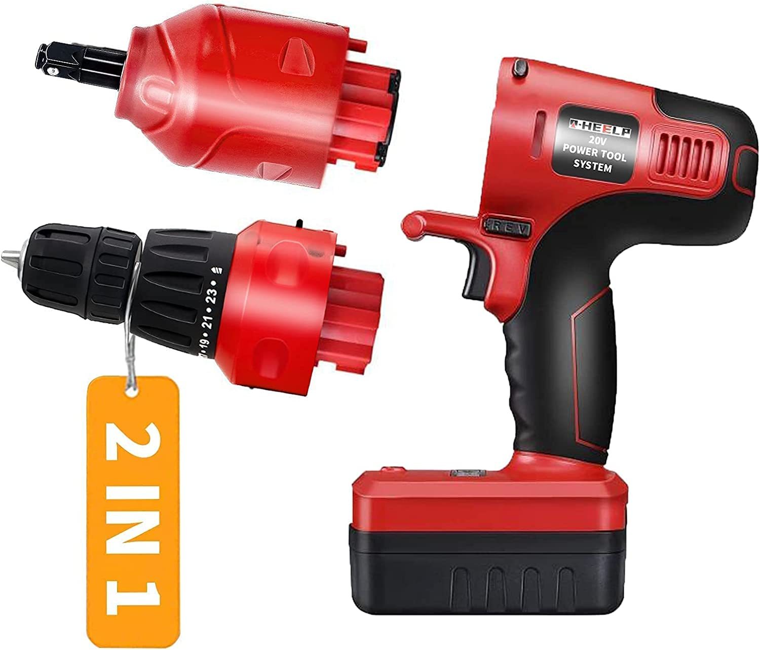 2-in-1 20V Cordless 2 Head Quick Connect Electric Impact Wrench Drill/Driver Combo Kit