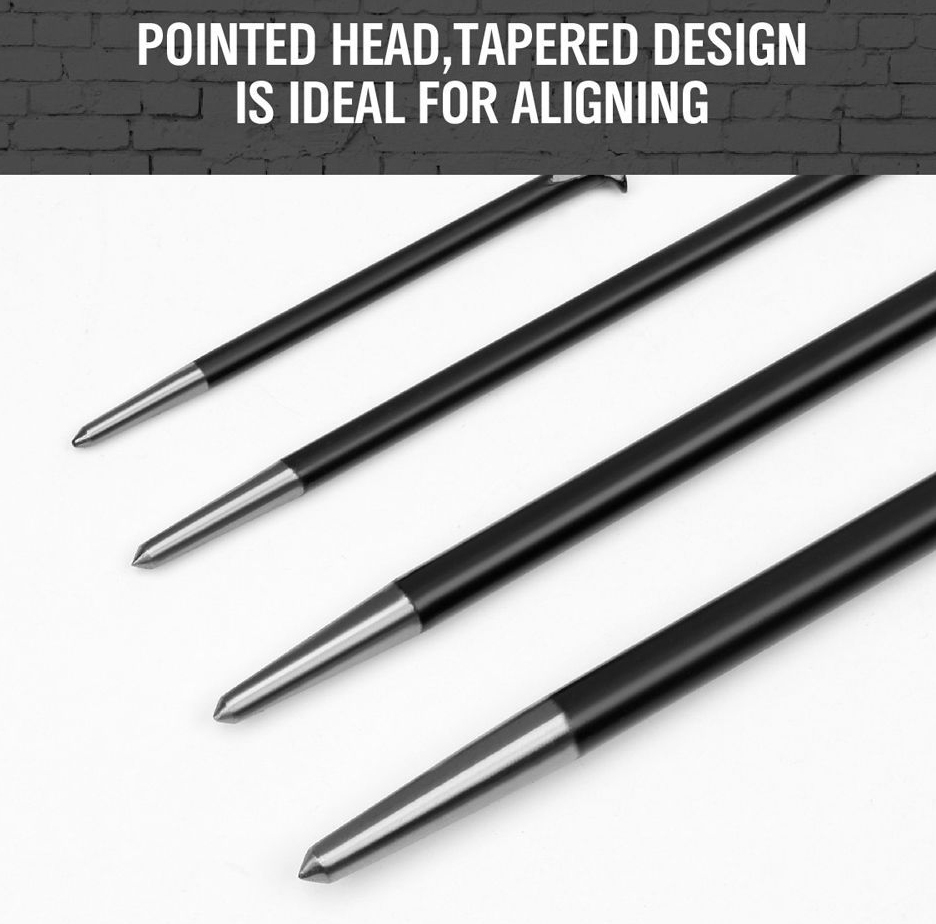 4pc Heavy Duty Solid Steel Pry Bar Rolled Heel Prying Podger Pinch Lever Bars