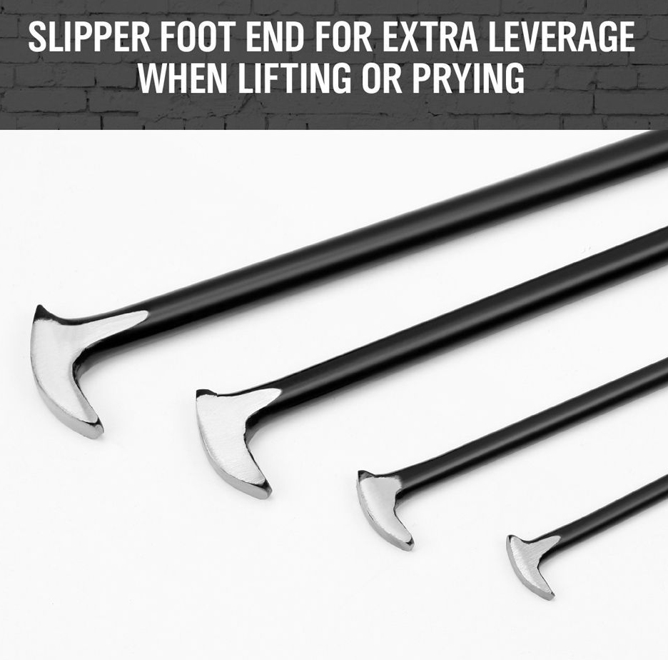 4pc Heavy Duty Solid Steel Pry Bar Rolled Heel Prying Podger Pinch Lever Bars