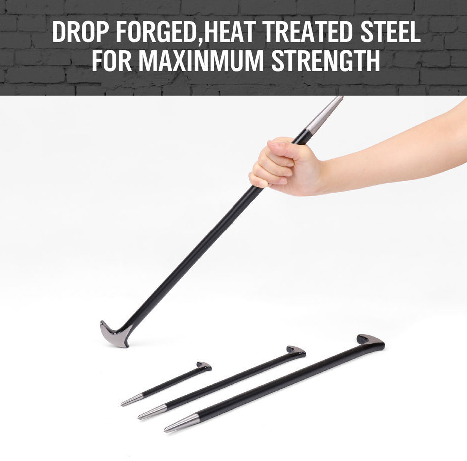 4pc Heavy Duty Solid Steel Pry Bar Rolled Heel Prying Podger Pinch Lever Bars