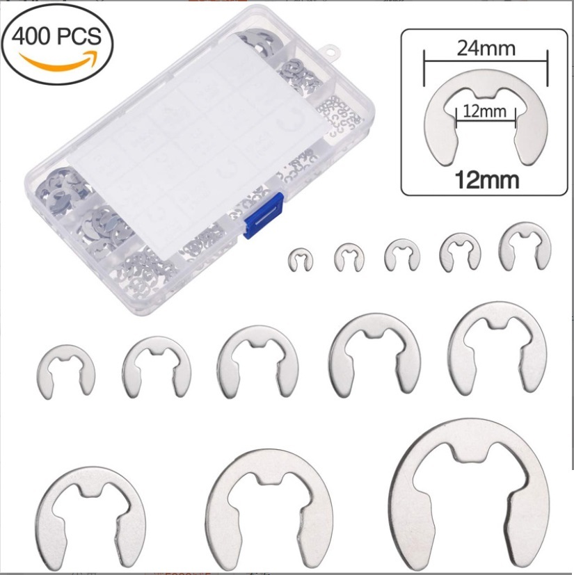 304 Stainless Steel 400pcs E-Clip Circlips Snap Assortment Metric Size: 1.5mm-15mm