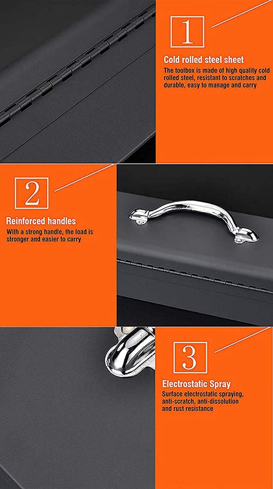 Harden Tools 520102 17" 430x180x190mm Hip Roof Tool Box Portable Heavy Duty Steel Tray