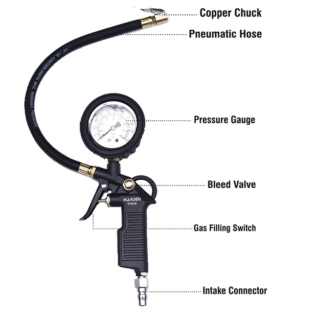 Oil-immersed Tire Pressure Gauge 0-200PSI Gun Type Inflator Compressed Air Meter