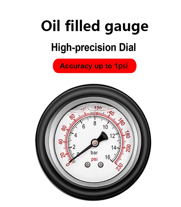 Oil-immersed Tire Pressure Gauge 0-200PSI Gun Type Inflator Compressed Air Meter