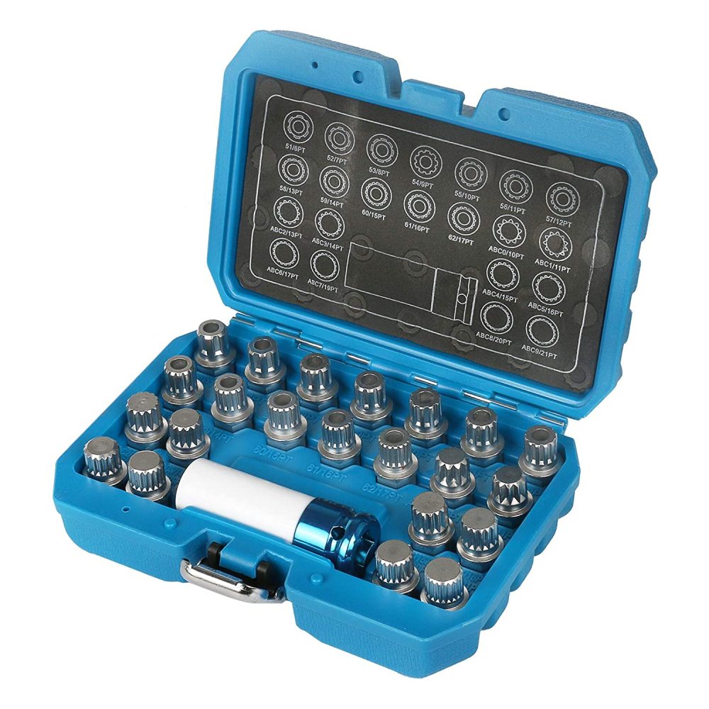 23pc Wheel Nut Lock Key Anti-Theft Screw Remover Multi Ribe Spline Bits for VW Audi Group
