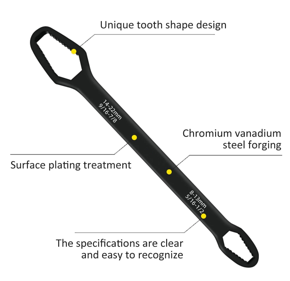Double End Multifunctional Universal Spanner Self-tightening Adjustable Wrench