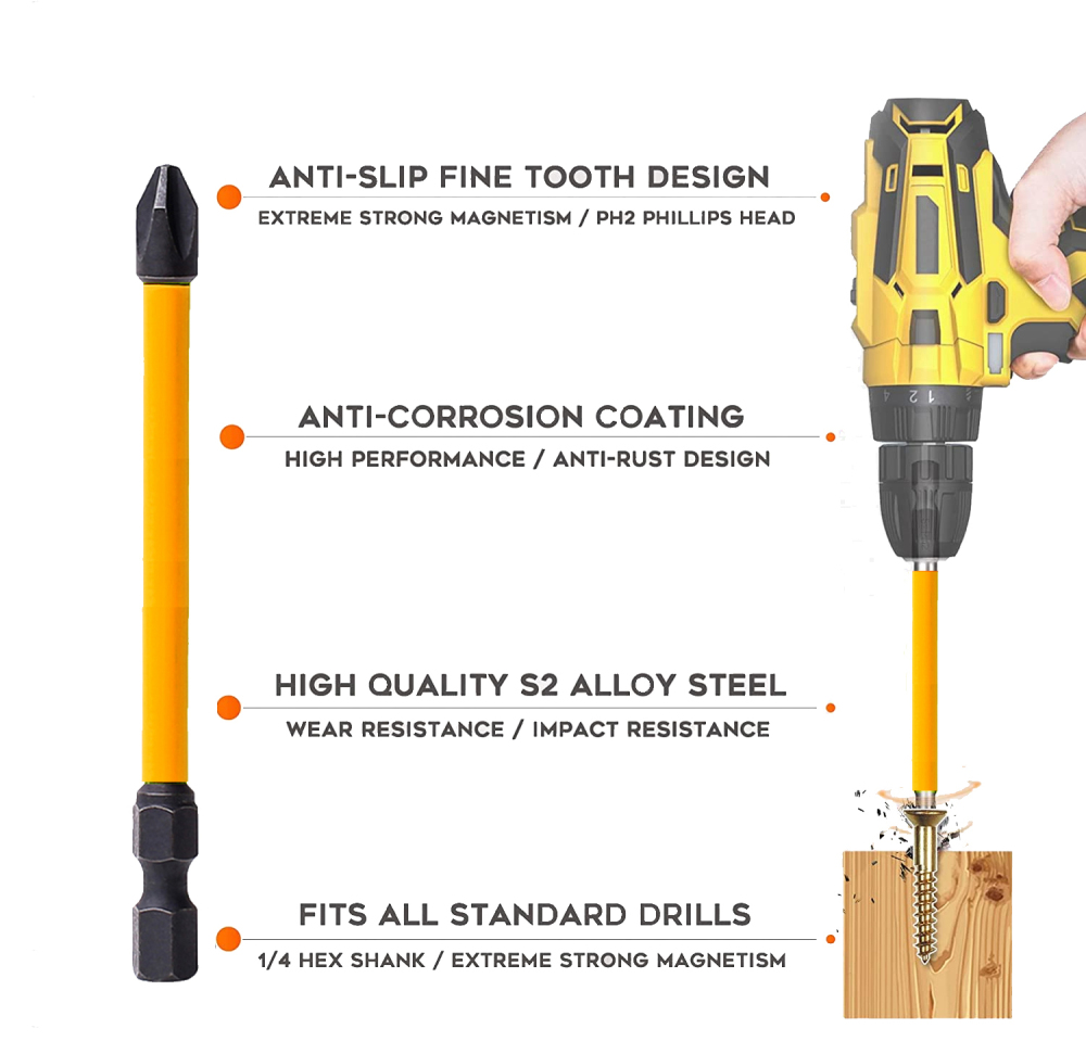 S2 Steel Anti Slip Impact Magnetic Power Screw Driver Bit Option: Ph/Pz/50/100/150mm
