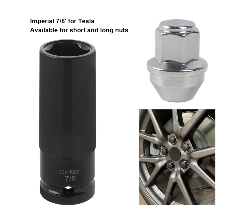 10pc 1/2" Dr. Cr-Mo Deep Wheel Nut Socket Set for Tesla Mercedes-Benz Hyundai: 15,17,19,21,22,23,24mm