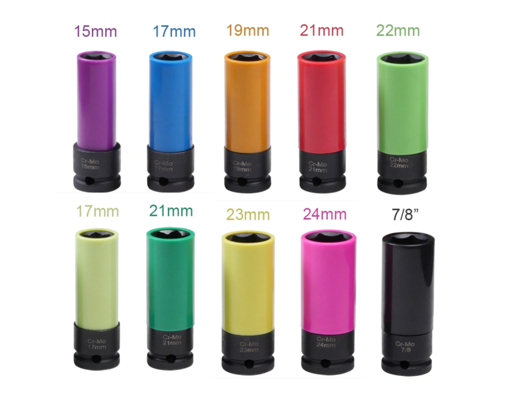 10pc 1/2" Dr. Cr-Mo Deep Wheel Nut Socket Set for Tesla Mercedes-Benz Hyundai: 15,17,19,21,22,23,24mm