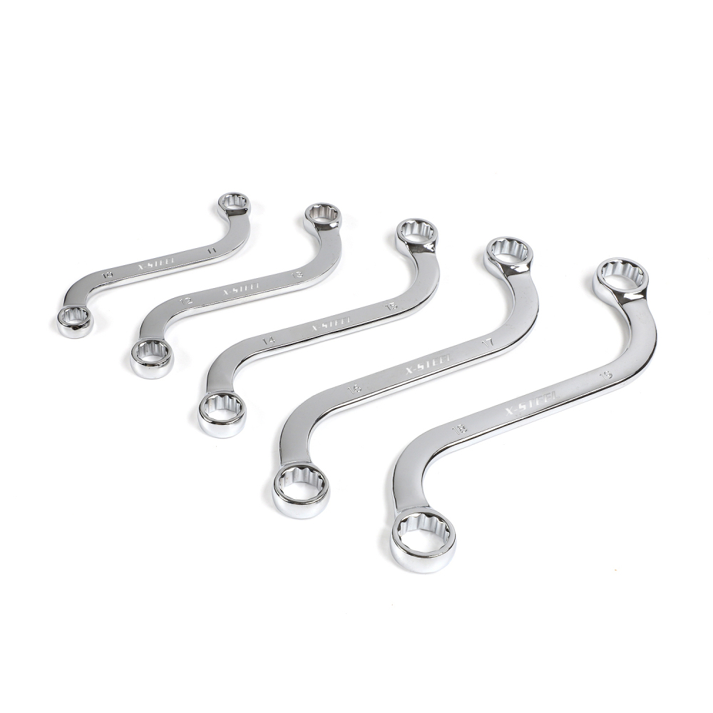 5pc S Type (Obstruction) Ring Spanner Wrench Set:10x11,12x13,14x15,16x17,18x19mm