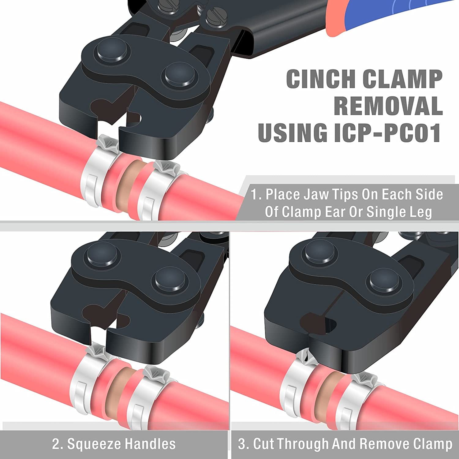 PEX Cinch Clamp Tool for Fastening Stainless Clamps from 9.5mm to 25mm with Calibration Gauge