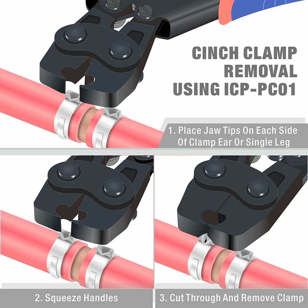 PEX Cinch Clamp Tool for Fastening Stainless Clamps from 9.5mm to 25mm with Calibration Gauge
