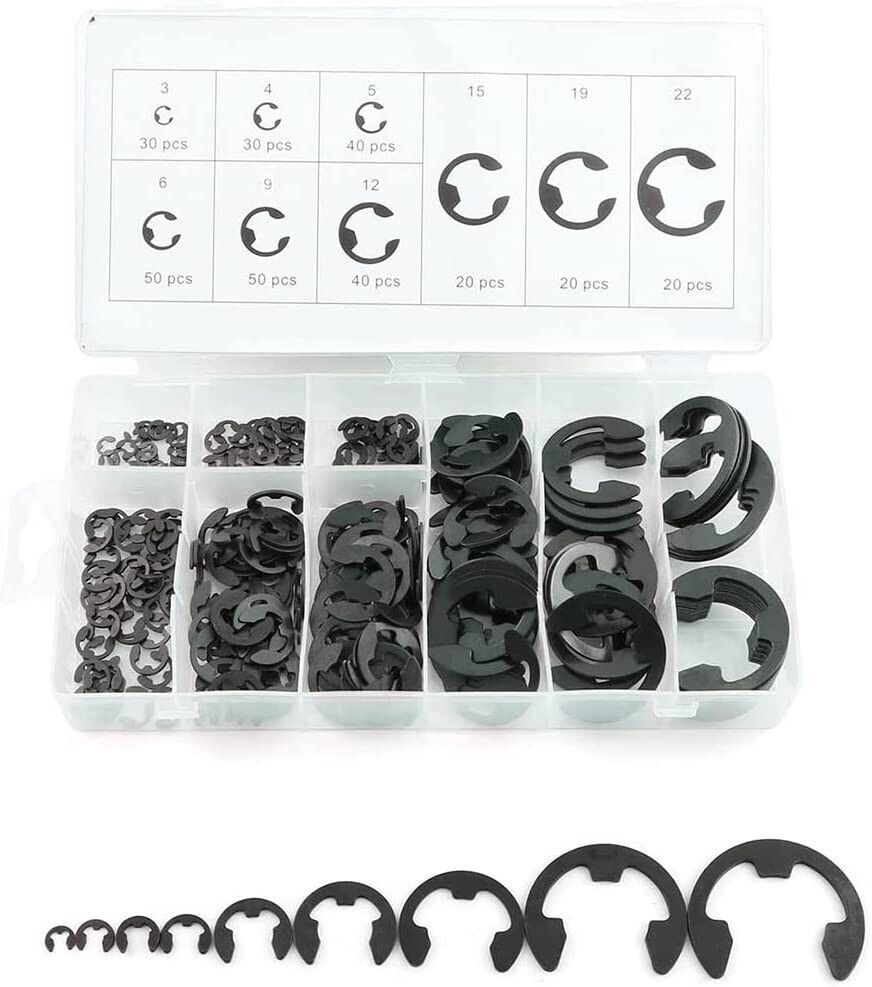 300Pc E-Clip Circlips Retaining Ring Assortment Metric Size: 3mm-22mm