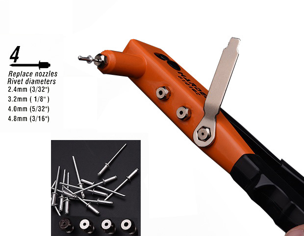 10.5"/260mm Hand Riveter Gun Rivet Pliers 45mm Long Nose 4 Nozzle Fit 2.4,3.2,4.0,4.8 Rivets