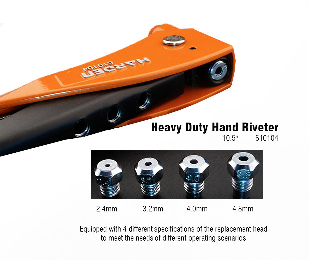 10.5"/260mm Hand Riveter Gun Rivet Pliers 45mm Long Nose 4 Nozzle Fit 2.4,3.2,4.0,4.8 Rivets