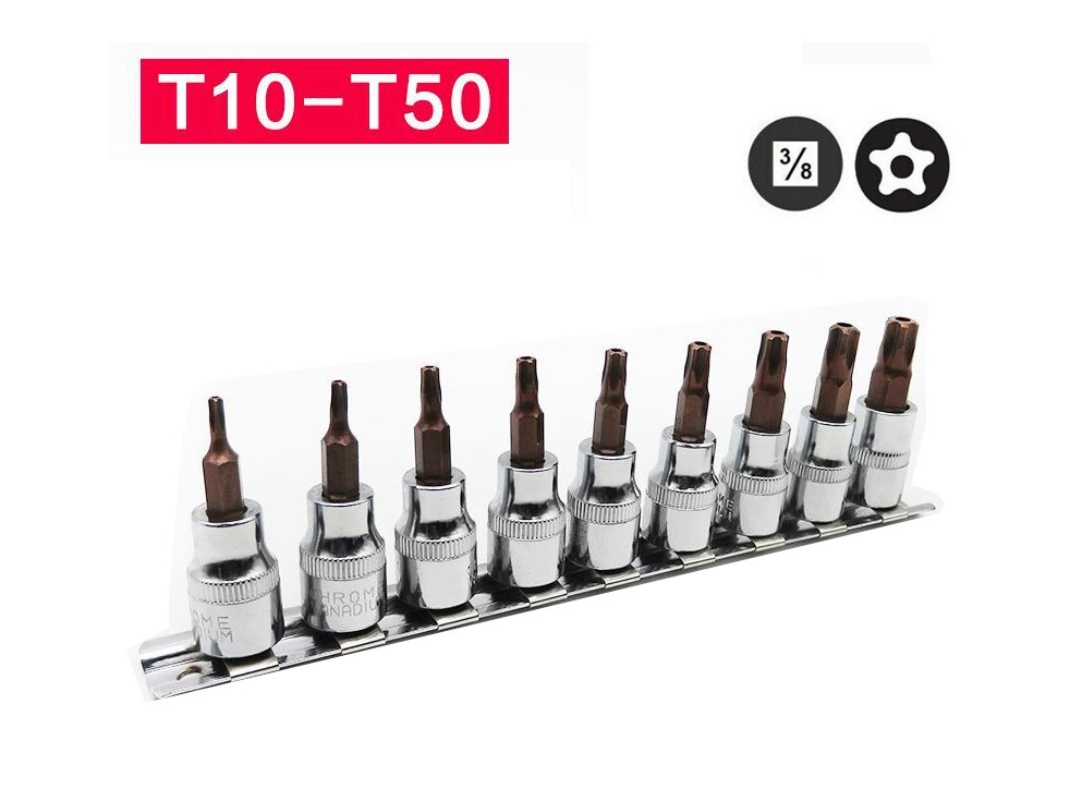9pc 5PT Five-sided Star Tamperproof Socket Bits: TS10-15-20-25-27-30-40-45-50