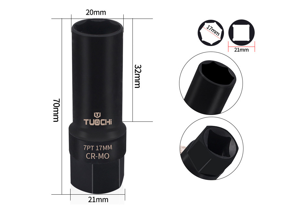 1/2" dr. Cr-Mo 70mmL 7PT 17mm Anti-theft Wheel Nut Socket
