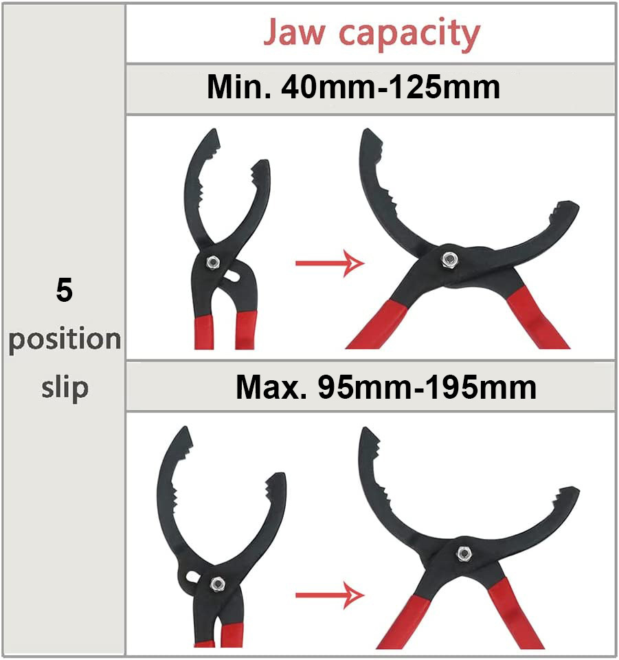 Cr-V 5 Slip Joint Oil Filter Wrench Locking Pliers 14"/345mm 40-195mm Grip Cap.