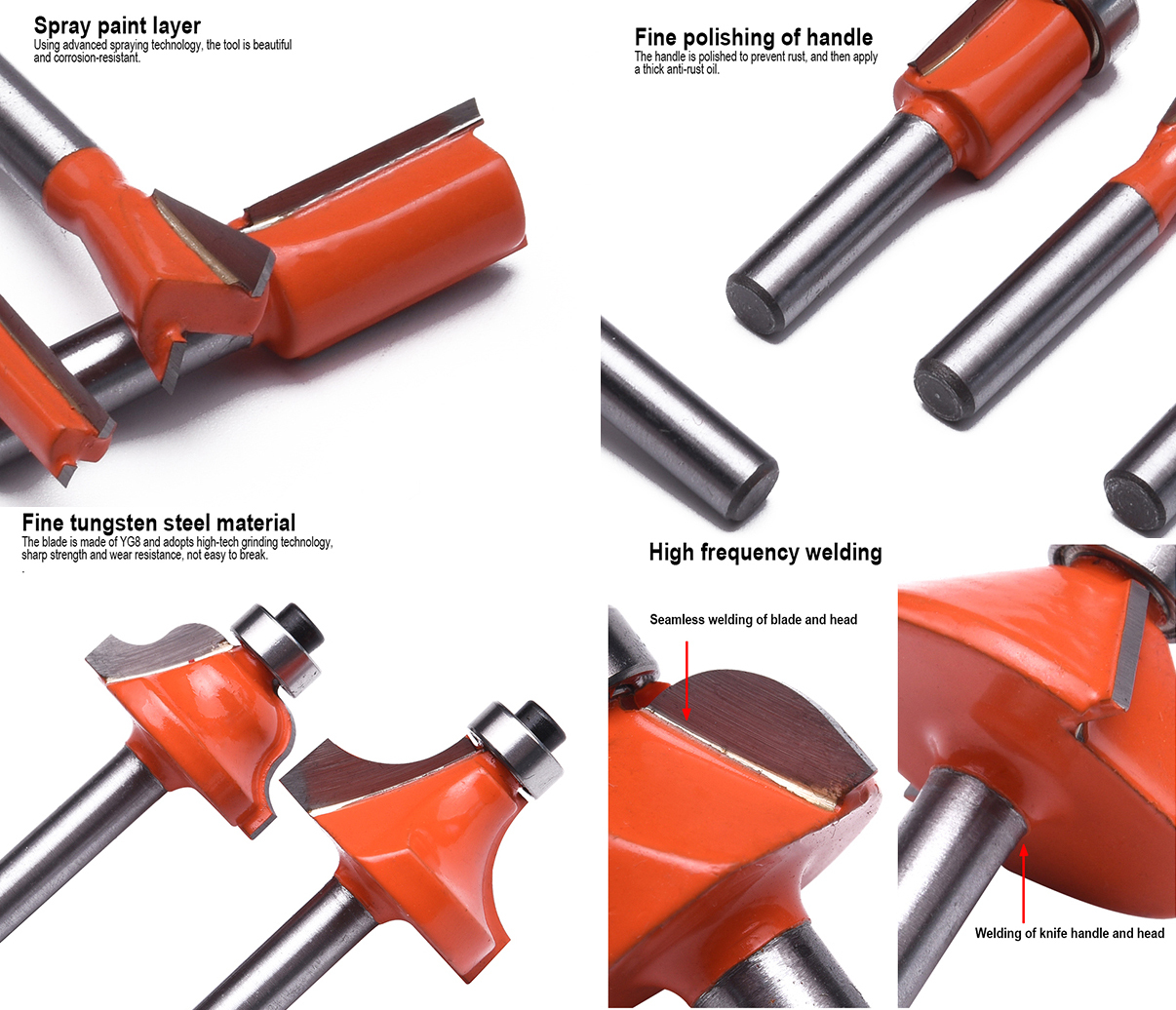12pc Router Bits Set YG8 Tungsten Cutting Tips 1/4" Dia Shank