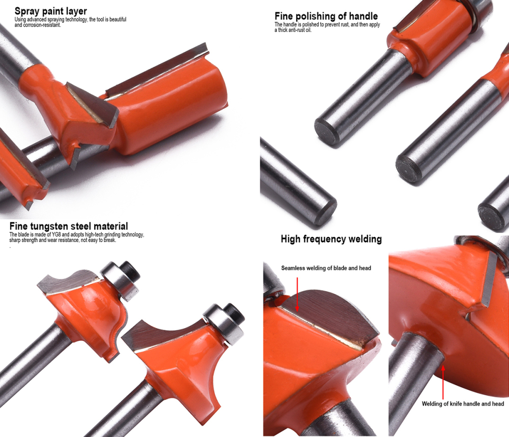 12pc Router Bits Set YG8 Tungsten Cutting Tips 1/4" Dia Shank