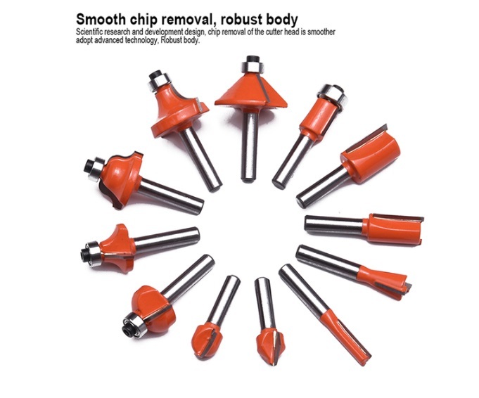 12pc Router Bits Set YG8 Tungsten Cutting Tips 1/4" Dia Shank