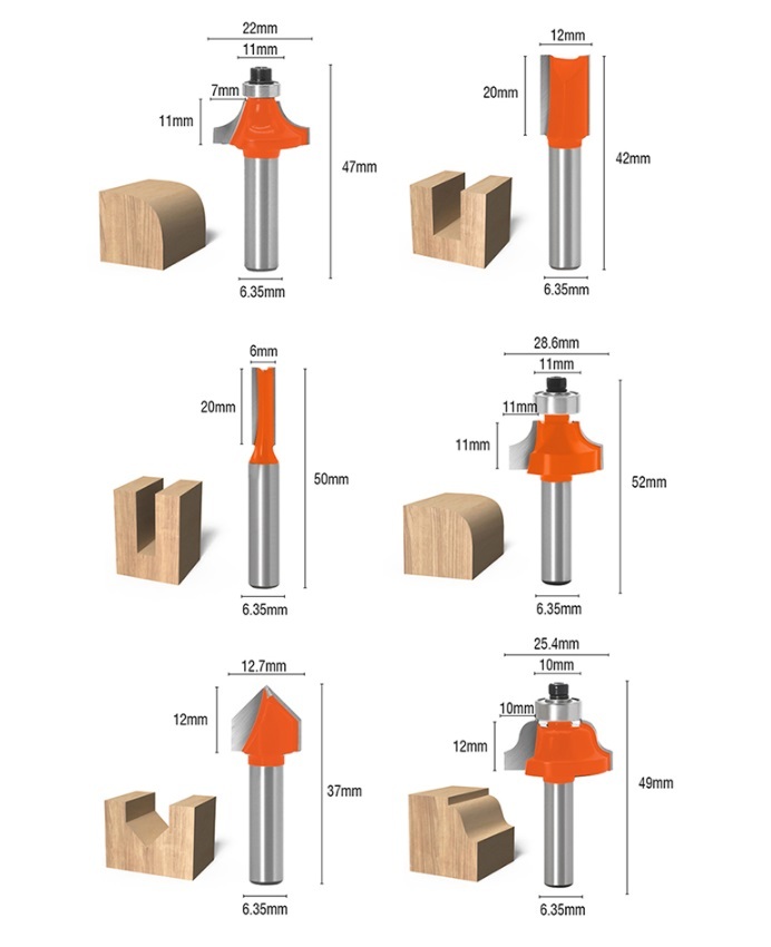 12pc Router Bits Set YG8 Tungsten Cutting Tips 1/4" Dia Shank