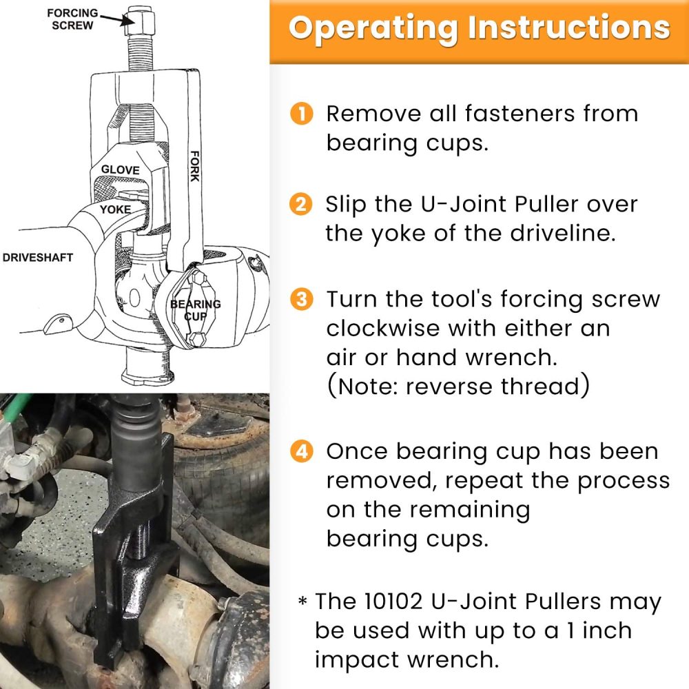 Heavy Duty Universal Joint Puller Remove U Joint with Bearing Cups 1.5″ to 2.2″ O.D. Spicer Meritor Rockwell