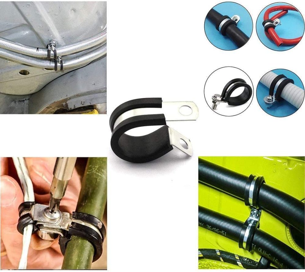 52pc Rubber Lined Stainless Steel Clips Cable Hose Pipe Clamps Holder Assortment