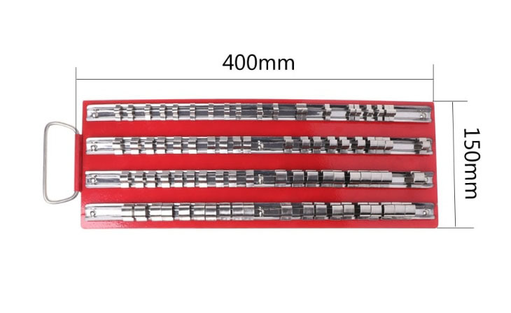 80pc Stainless Steel Socket Holder Storage Rails with Tray: 20x1/4" Dr.+30x3/8"Dr.+30x1/2"Dr.