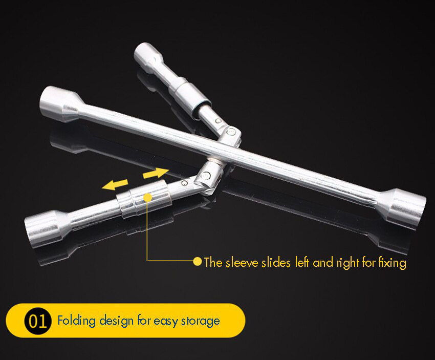 Tyre Wheel Nut Socket Remover Foldable Cross Lug Wrench 4 Way 17 19 21 23mm Hex Socket