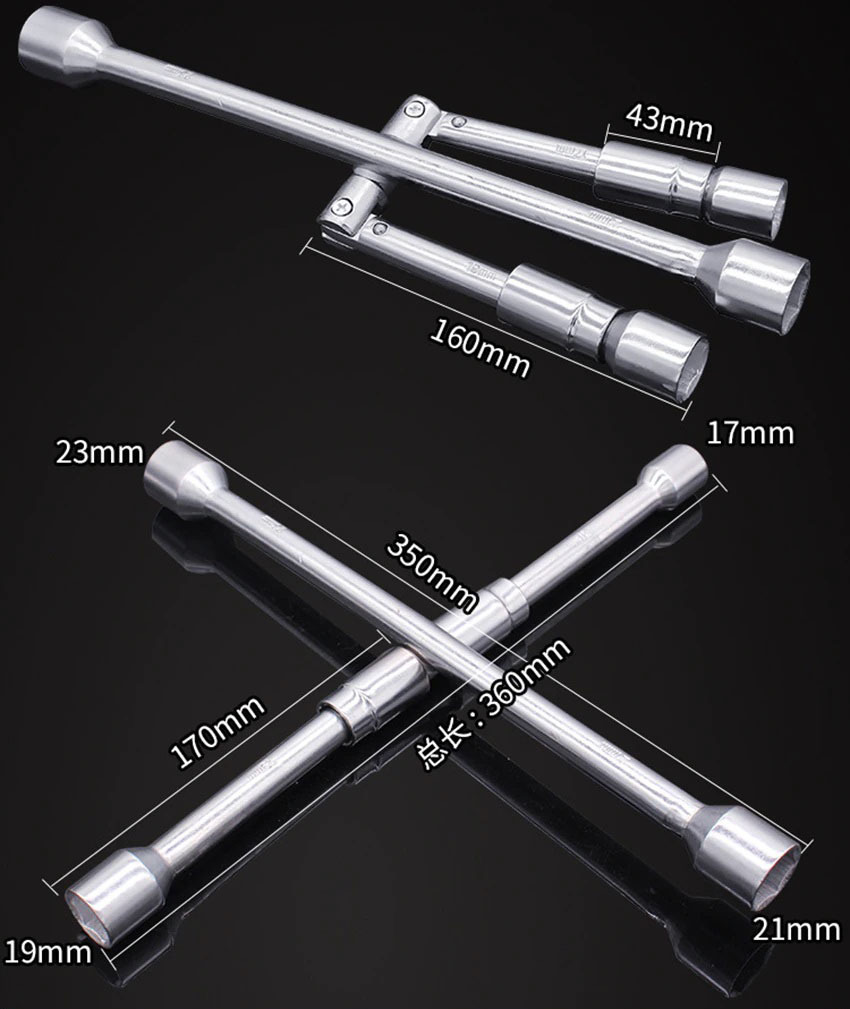 Tyre Wheel Nut Socket Remover Foldable Cross Lug Wrench 4 Way 17 19 21 23mm Hex Socket