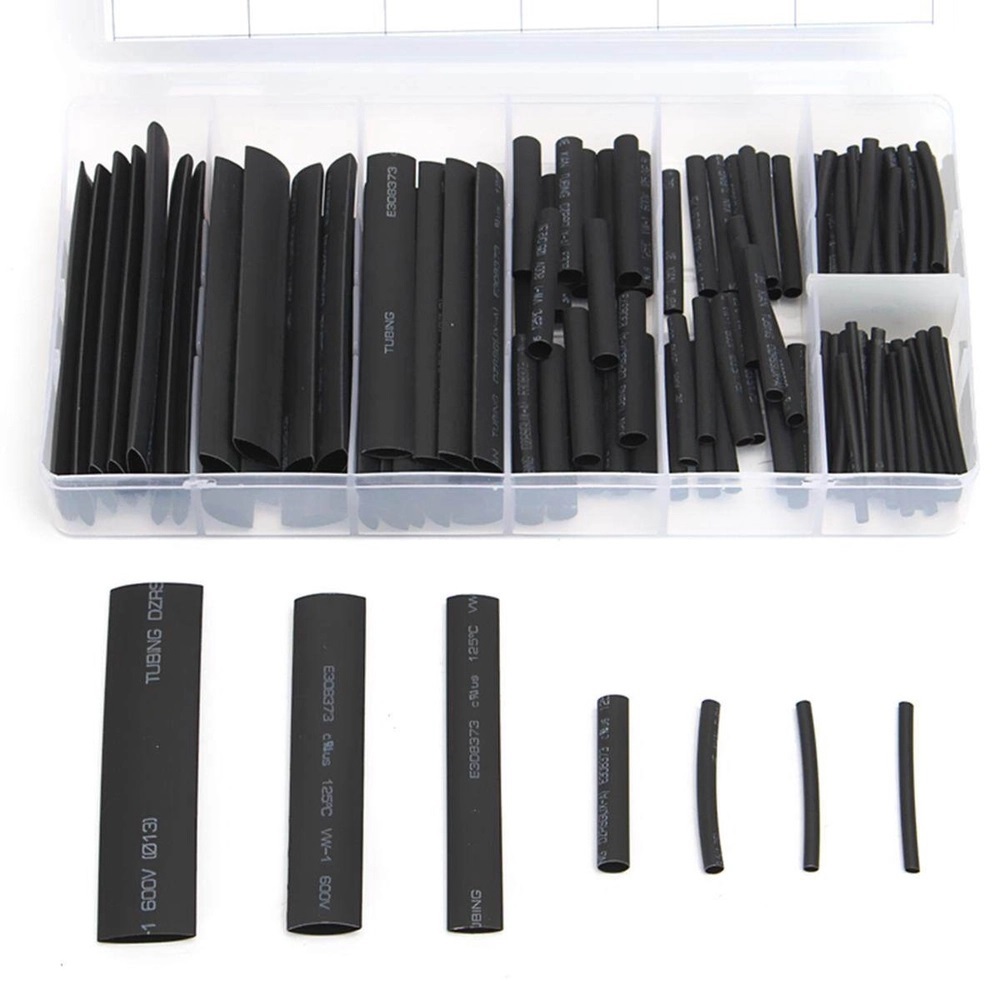 127pc 2-13mm Heat Shrink Tubing Tube Wire Wrap 2:1 Shrink Ratio Black Assortment