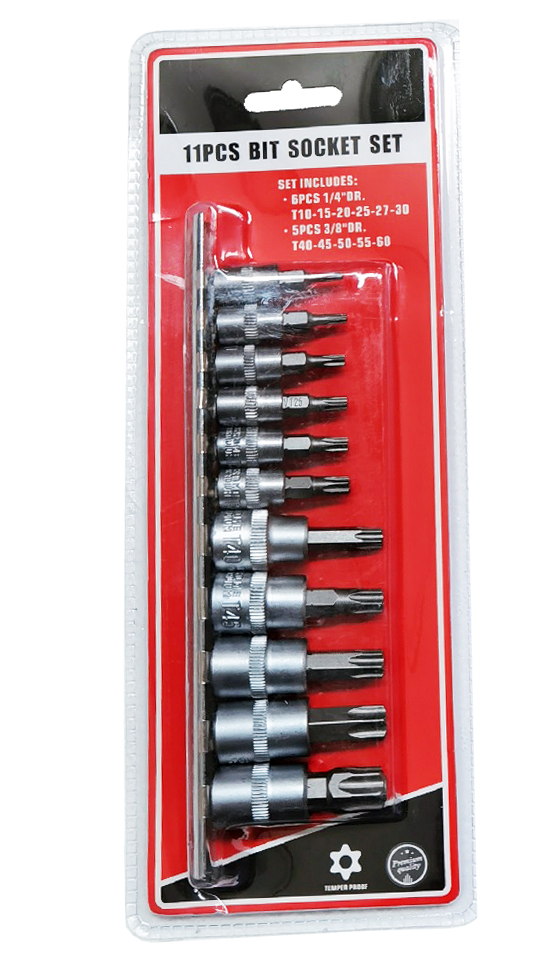 11pc Torque Torx Socket Bits: T10-15-20-25-27-30-40-45-50-55-60