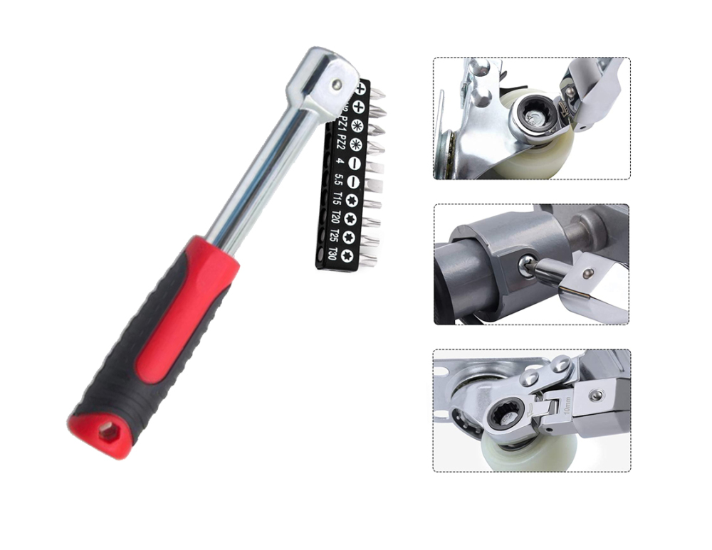 8-19mm Interchangeable Flex Insert Head Ratchet Wrench with Drive Handle Adapter & Bits 20pc Set