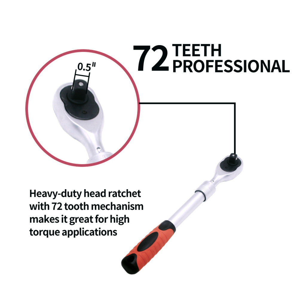 3/8" Dr. Extendable 225 to 325mm Long Telescopic 72 Teeth Ratchet Socket Drive Handle