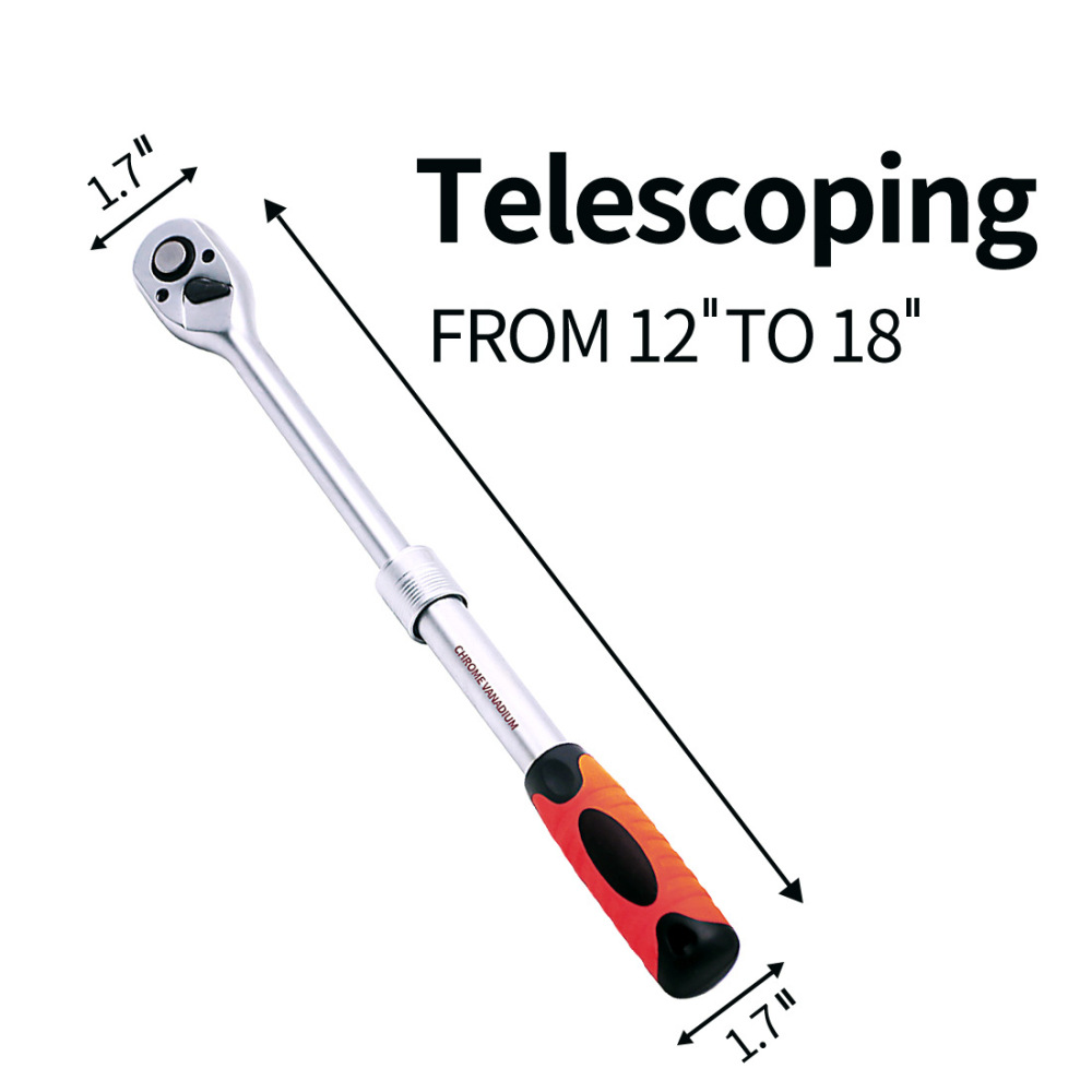 1/2" Dr. Extendable 330-460mm Long Telescopic 72 Teeth Ratchet Socket Drive Handle