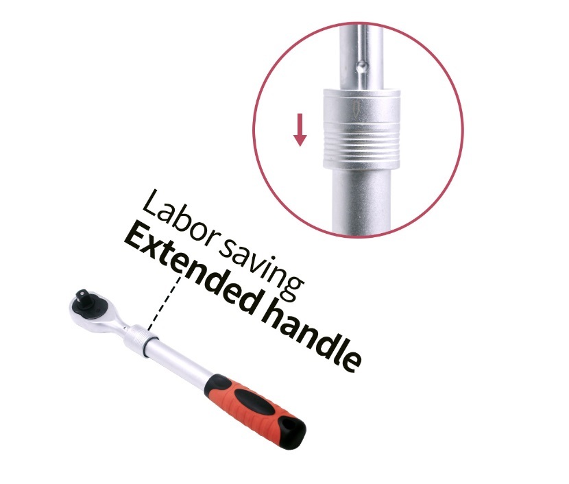 1/2" Dr. Extendable 330-460mm Long Telescopic 72 Teeth Ratchet Socket Drive Handle