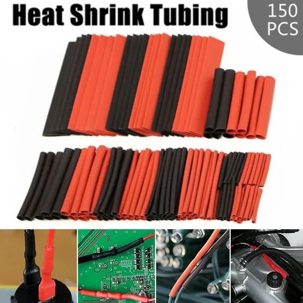 150pc Heat Shrink Tubing Assortment Red/Black Cable Insulation Sleeving Kit