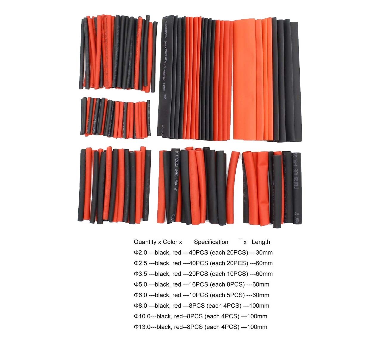 150pc Heat Shrink Tubing Assortment Red/Black Cable Insulation Sleeving Kit