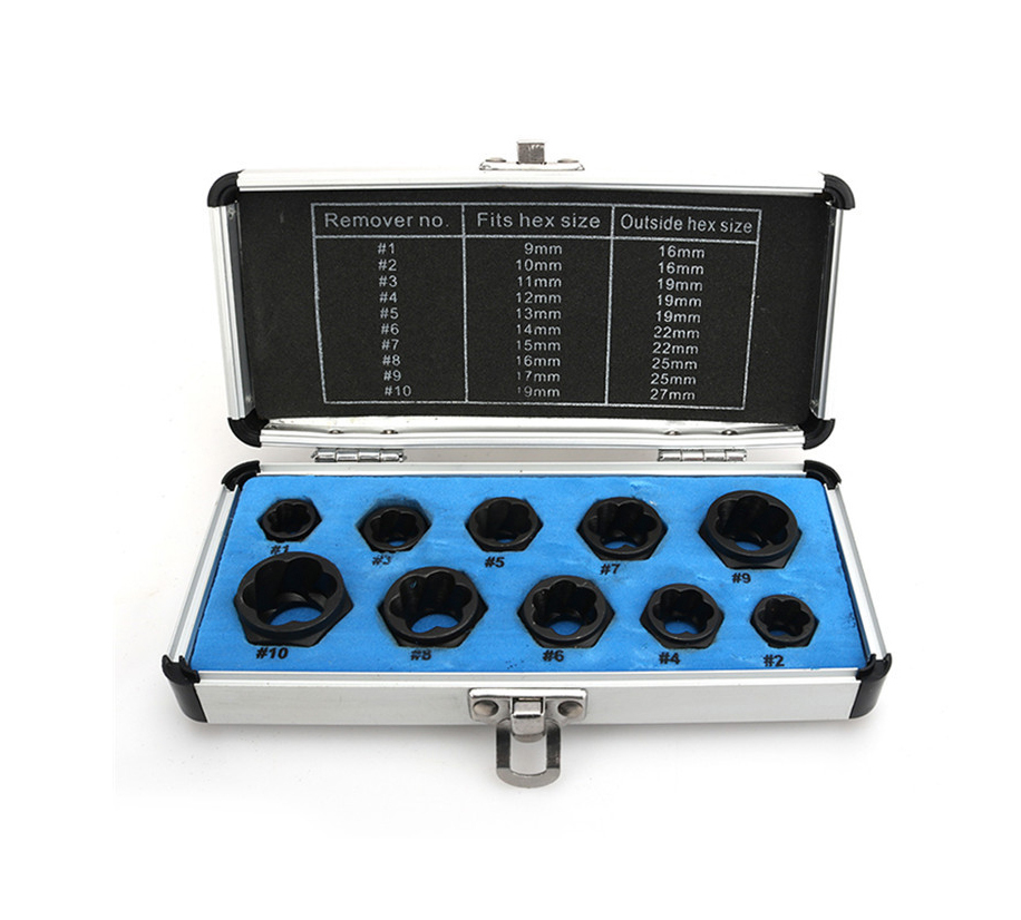 10Pc 3/8" Drive Low Profile Socket 9-19mm Damaged Nut Stud Extractor Bolt Remover Locking