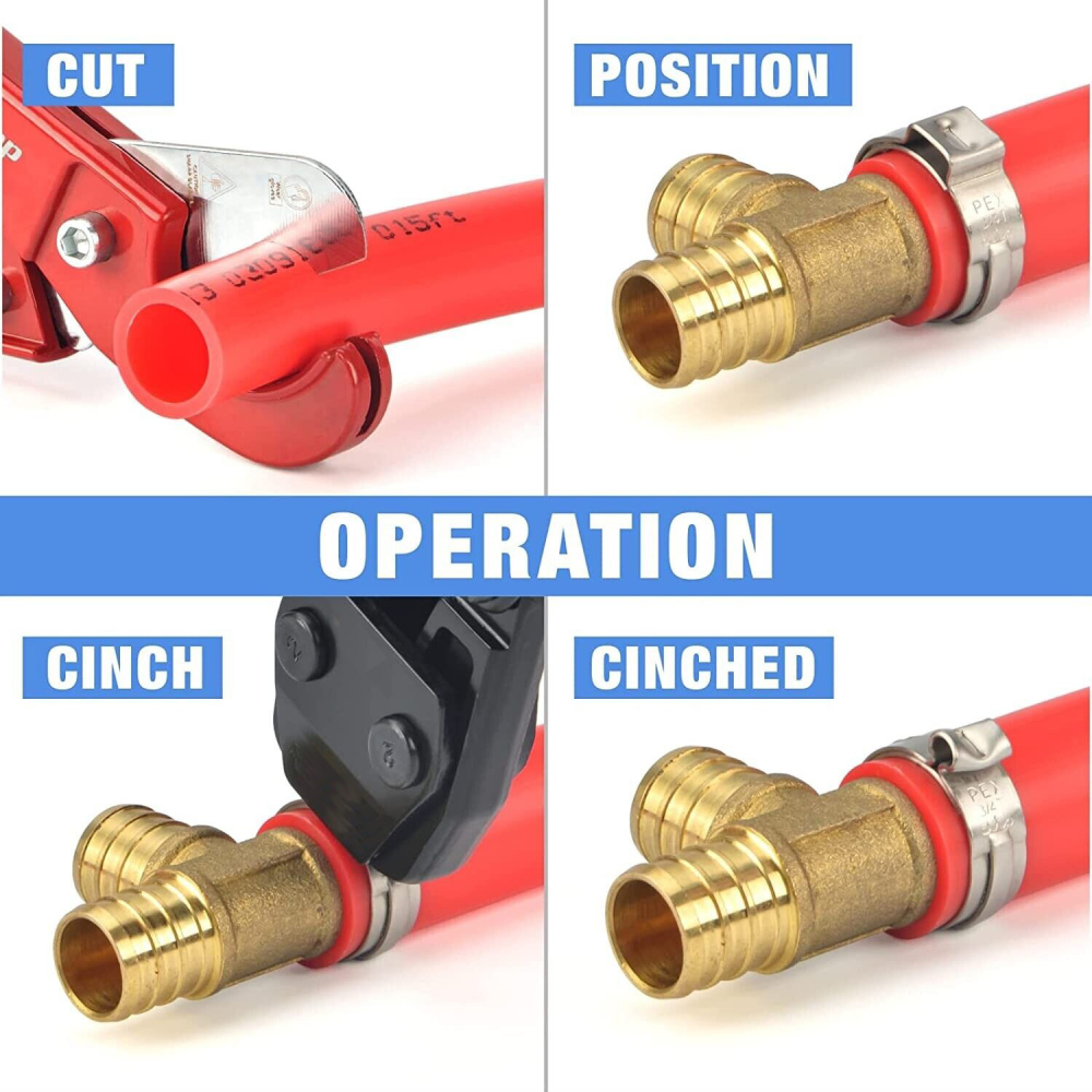 PEX Cinch Clamp Tool for Fastening Stainless Clamps from 9.5mm to 25mm with Calibration Gauge