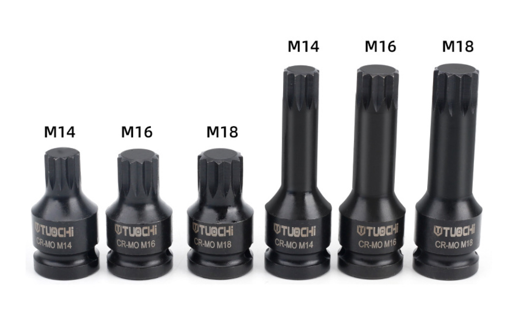 M14,M16,M18 6pc 1/2" Dr. Spline Impact Socket Bit for Volkswagen VAG Hub Caliper 46/78mm Length