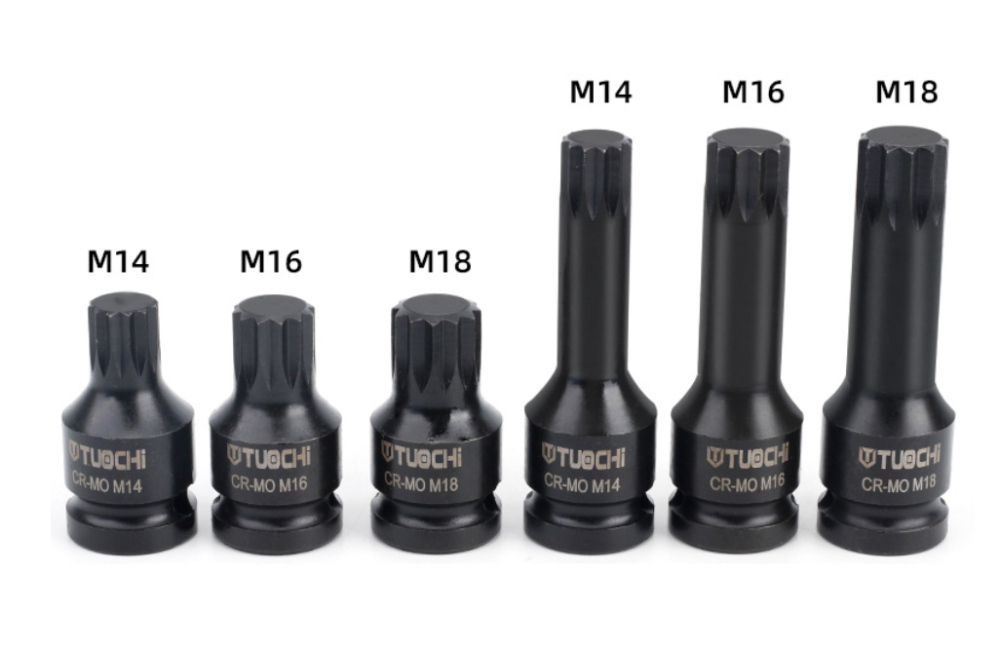 M14,M16,M18 6pc 1/2" Dr. Spline Impact Socket Bit for Volkswagen VAG Hub Caliper 46/78mm Length