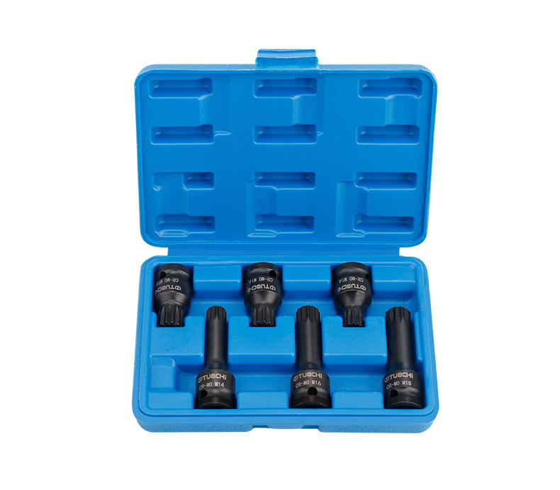 M14,M16,M18 6pc 1/2" Dr. Spline Impact Socket Bit for Volkswagen VAG Hub Caliper 46/78mm Length