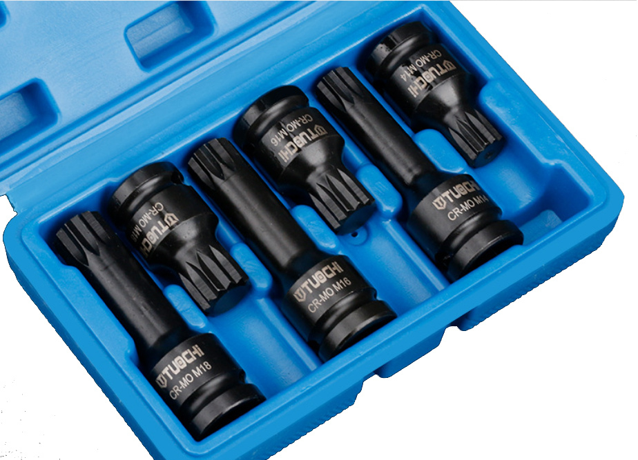 M14,M16,M18 6pc 1/2" Dr. Spline Impact Socket Bit for Volkswagen VAG Hub Caliper 46/78mm Length