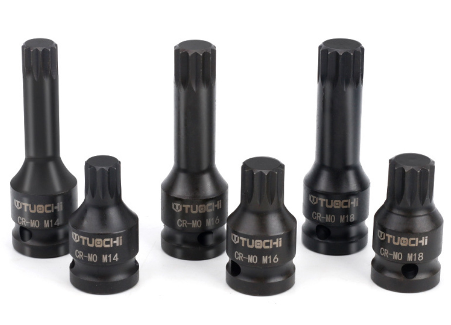 M14,M16,M18 6pc 1/2" Dr. Spline Impact Socket Bit for Volkswagen VAG Hub Caliper 46/78mm Length